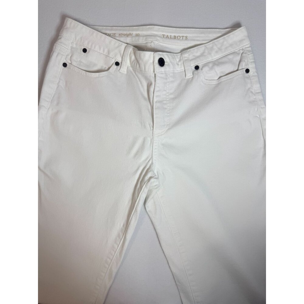 Talbots Womens White Heritage Straight-Leg Pants Size 10 Cotton Blend - Picture 13 of 15